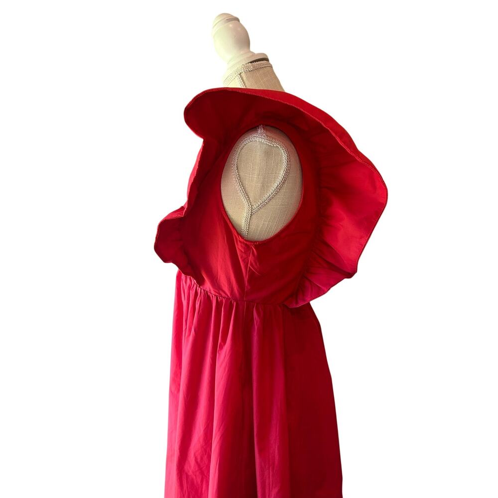 Entro Red Ruffle Sleeve Babydoll Dress Women’s Medium Puff Sleeve  NWT - Picture 4 of 10